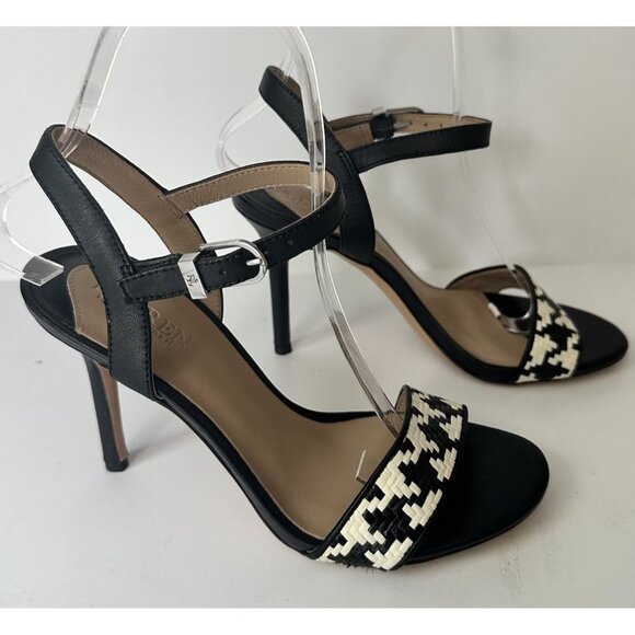 Lauren Ralph Lauren Gwen Houndstooth Black And White Leather Sandal Size 5.5 B - Picture 3 of 7